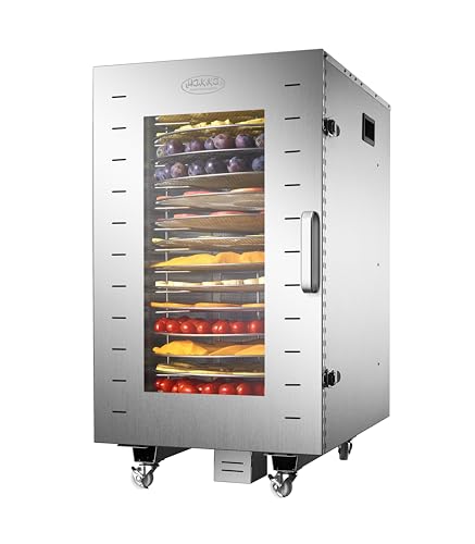 Hakka 16 Trays Food Dehydrator Stainless Steel, Commercial Dehydrator Machine 360° Automatic Rotation 110L Large Capacity Food Dryer for Beef Jurky Fruit with Adjustable Timer& Temperature Control