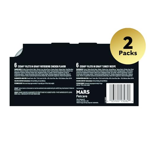 Cesar Filets in Gravy Adult Wet Dog Food, Poultry Lovers Multipack, 3.5 oz. (12 Count, Pack of 2)