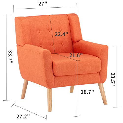 Richfire Mid-Century Modern Accent Chair, Tufted Wingback Reading Chair With Lumbar Pillow And Solid Wood Legs, Linen Fabric Living Room Chair For Living Room Bedroom Apartment, Orange #TOP1