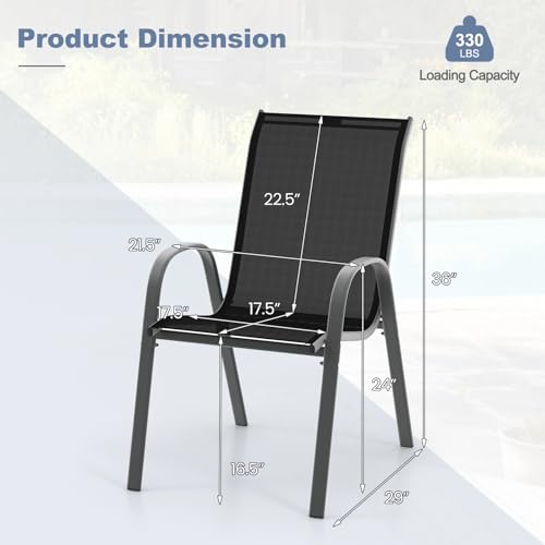Image of Giantex Patio Chairs Set of 2, Stackable Outdoor Dining Chairs with Breathable & Quick-Dry Fabric & Armrests for All Weather, Lawn, Backyard, Poolside,Porch, Deck, 330 LBS Capacity (Black)