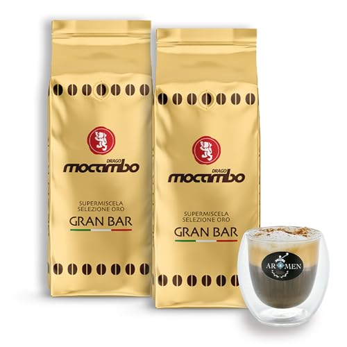 Mocambo Gran Bar Gold Kaffeebohnen 2kg (2er Pack) + Espressoglas