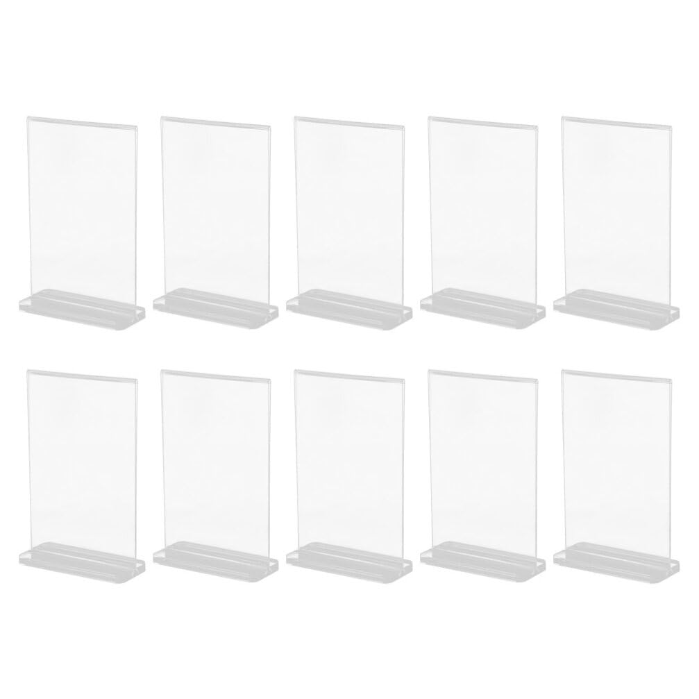 SHINEOFI 10 Soportes Para Carteles De Acrílico Con Base En Forma De T Soporte Vertical Para Menú Pantalla Transparente Para Mesa Soporte Para Tabla De Precios De Plástico Marco De Fotos De