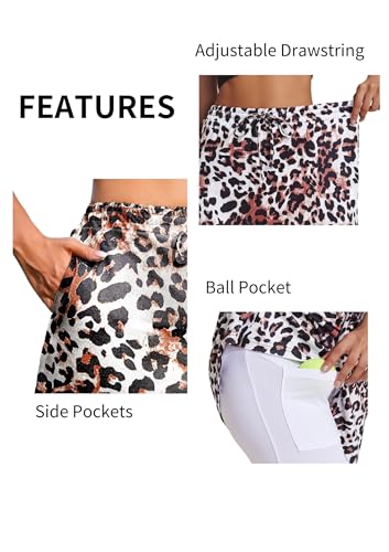 Coorun Tennis Skirts For Women Lightweight Athletic Golf Skorts Inner Shorts Pocket Workout Sports Training Leopard thumb #2