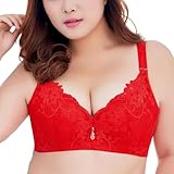 HongXINGDd Frauen Plus Size Blumen Sexy Spitze Breiter Rücken Weiches Mesh Gefüttert BH Red 100A