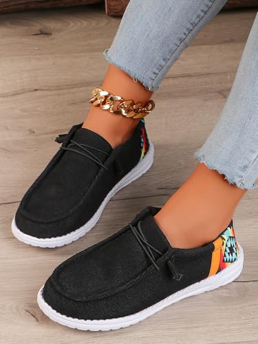 Black Geometric Print Sneakers – Colorful Pattern Casual Shoes with Non-Slip White Sole – Trendy Breathable Walking Shoes for Men & Women2