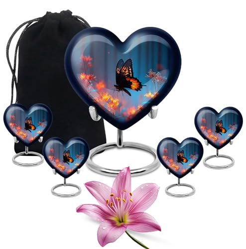 Image of Butterfly Urn Large Burial Urn for Adult Ashes 1 Large & 4 Small | Keepsake Funeral Urns for Male & Female, Memorial Urns, Funeral Keepsakes for Ashes