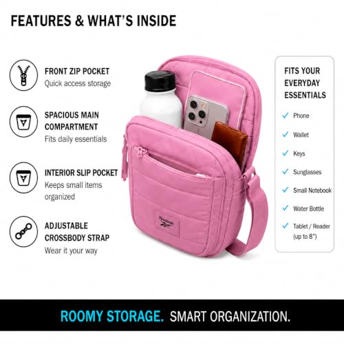 Image of Reebok Womens Crossbody Bags - Lightweight Sling Cell Phone Purse, Quilted Small Crossbody Bags Women