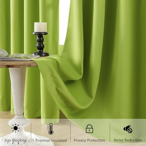 Image of HUTO Short Kitchen Blackout Curtains Drapes - Thermal Insulated Antique Copper Grommet Black Out Drapery Panels for Basement Bathroom Small Windows, Set of 2, 52 Inch by 45 Inch, Fresh Green
