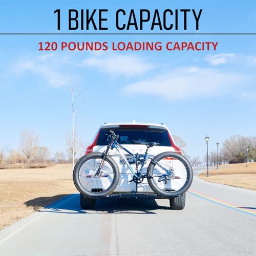 Bike Rack for Car with Hitch - Fits 1 Single Ebike/Fat-Tire/Mountain Bicycle, Fits 2\" Receiver for SUV/Truck/Van/Rv, Hitch-Mounted Heavy-Duty Aluminum with 120 lbs Capacity - Thumbnail 2