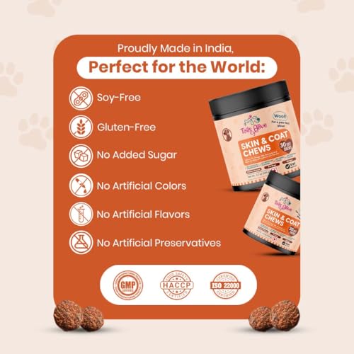 Image of Omega 3 & 6, Salmon Oil Skin & Coat Supplement for Dogs - with Krill Oil, Biotin, Collagen & Zinc | Promotes Shiny, Healthy Coat | 30 Soft Chews