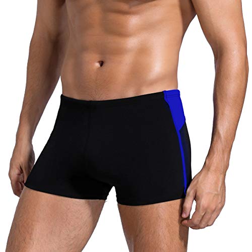3asyglide Square Leg Suit Mens Comfortable Swimsuit for Polyester PBT Fabric (34, Black&Dazzling Blue)