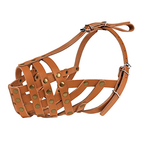 Pitbull Dog Muzzle Leather Amstaff Staffordshire Terrier Breathable Basket With Adjustable Straps Black Brown Green Red (Brown) #TOP1