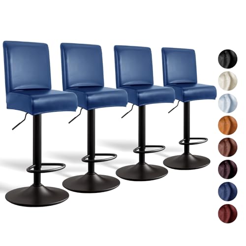 Image of PU Leather Bar Stool Covers with Backs, 4 Pack Stretch Waterproof Bar Stool Chair Covers Washable & Comfortable Barstool Covers Slipcovers with Back for Pub /Counter /Dining Room Decoration (Navy)