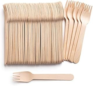 ASPEN ECO Disposable Wooden Fork 100pcs 6 inch - Eco Friendly Fork- Compostable wooden Fork Set – Graceful & Sturdy Like Bamboo Cutlery, Microwave & Oven Safe, Suitable for Camping, Picnic or Parties. (Fork)