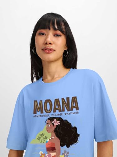 Image of JUNEBERRY 100% Pure Cotton Oversized Baggy Fit Official Disney Merchandise Cool & Goofy Graphic Printed T-Shirt for Women (Characters: Moana, Pooh & Lion King)