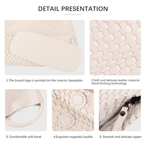 Image of Woven Bag for Women Vegan Leather Tote Bag Large Summer Beach Travel Handbag and Purse Retro Handwoven Shoulder Bag