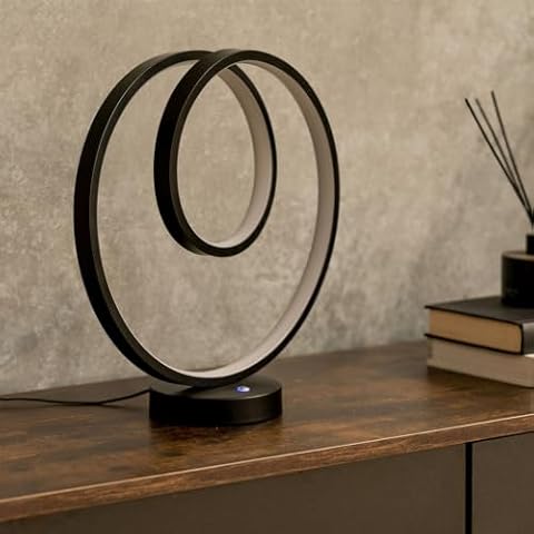 ValueLights Matt Black Loop Table Lamp with Touch Button Cover