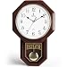 Pendulum Wall Clock Battery Operated - Real Wood Quartz Pendulum Clock - Silent, Wooden Schoolhouse Regulator Design, Decorative Wall Clock Pendulum, for Living Room, Kitchen & Home Décor, 18"x11.25"