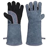AMFUN 40CM Guantes de Barbacoa de Cuero, Estufa (Gris Oscuro)