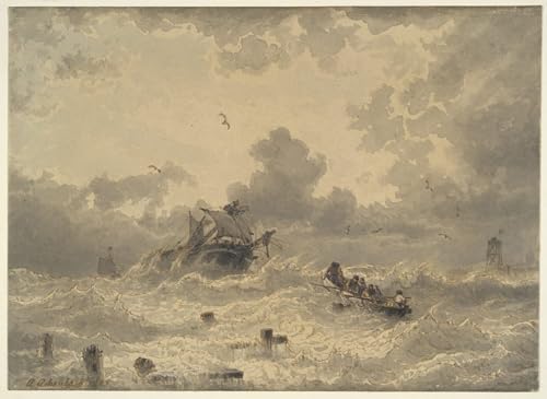 XcBAIHOUD Reproducción de lienzo Abstracto Cuadro Pinturas Murales Tempesta In Mare Di Achenbach para Decoración de Paredes 60x90cm