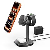 Catmart 3-in-1 Wireless Charging Station, Qi2.2 25W Fast Charge with Cooling Fan (On/Off), for iPhone 17–12/Apple Watch/AirPods, Includes 45W Adapter – Great for Desk & Live Streaming