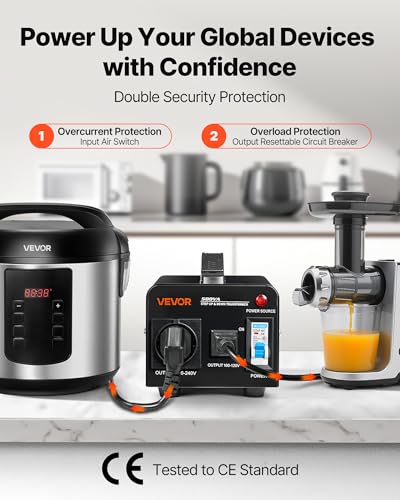 Image of VEVOR Voltage Converter Transformer, 500VA, Heavy Duty Step Up /Down Power Transformer, Convert from 110V to 220V and 220V to 110V, with US Outlet, EU Outlet, Power Cord, Circuit Breaker Protection