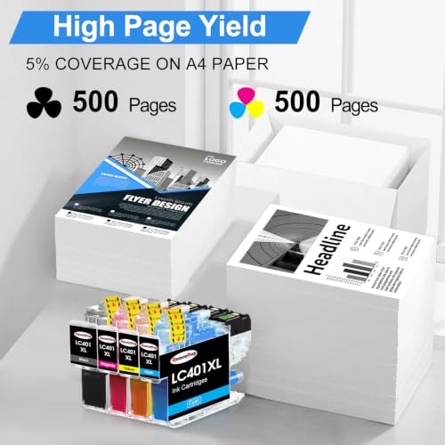 Image of LC401 LC401XL Ink Cartridges for Brother Printer LC401 XL Ink Replacement for Brother MFC-J1010DW Ink Cartridges MFC-J1010DW J1170DW J1012DW DCP-J1800DW Printer (4 Pack-LC401 XL LC401XL Ink)