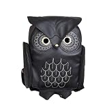 FAIME Mochilas de couro vegano com desenho de coruja, bolsas inovadoras para mulheres, mini mochila preta pequena, Preto, Small, Mochila pequena