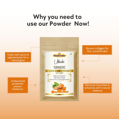 Image of Utkrisht Khadi Turmeric Face Pack Powder 100g | For Breakouts, Dark Sports & Pigmentation | Glowing & Brightening | Pure, Natural & Ayurvedic | Removes Durt & Impurities | Face Pack for Men & Women