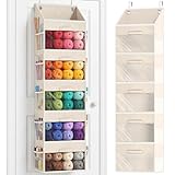 Ofiray-home Hanging Yarn Storage Organizer with 5 Drawers, Over the Door Large Capacity Knitting Organizer Storage&10 Mesh Side Pockets, Hanging Yarn Holder for Knitting Needles, Crochet Hooks- Beige
