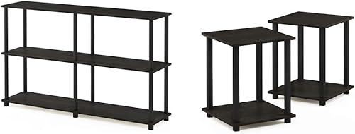 Furinno Turn-N-Tube - Estante de almacenamiento de 3 niveles de doble tamaño, color expresonegro, juego de 2 mesas auxiliares, color espressonegro