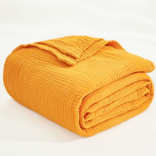EMME Muslin Baby Blankets 100% Cotton 4-Layer Swaddle 40"x50" Lightweight Soft Breathable for Toddler, Infant, Newborn All Season Gauze Blanket, Mustard Yellow