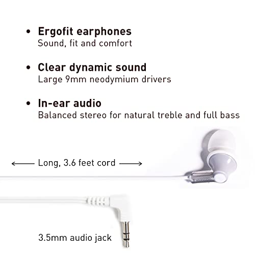 Image of Panasonic ErgoFit Wired Earbuds, 3.5mm Jack In-Ear Headphones Wired with Dynamic Crystal-Clear Sound and Soft Ergonomic Custom-Fit Earpieces (S /M /L), for Phones and Laptops - RP-HJE120-S (Silver)