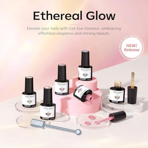 Image of modelones Cat Eye Gel Nail Polish Set, Holographic Glitter 6 Colors with Magnet Sparkle Galaxy Series Nude Pink Gel Polish Soak Off Led Gel Polish Kit Nail Art Gel Manicure Salon DIY Gifts