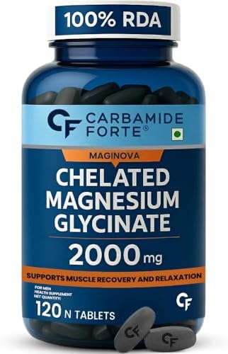 Carbamide Forte Chelated Magnesium Glycinate Supplement 2000mg Per Serving | Magnesium Supplement Supports Muscle Recovery & Better Sleep - 120 Veg Tablets