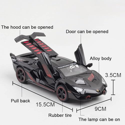 Image of 1:32 Lamborghinii SC18 Diecast Sports Car Model with Sound & Light High Simulation Pull Back Metal Toy for Kids & Collectors Realistic Details Openable Doors (White)