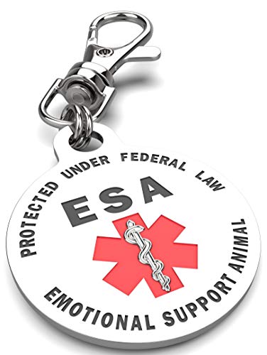 DOUBLE SIDED Emotional Support Animal (ESA) Red Medical Alert Symbol and Protected by Federal Law 1.25 inch ID Tag. QUICK RELEASE metal lobster clamp allowing you to switch between collars and vest.