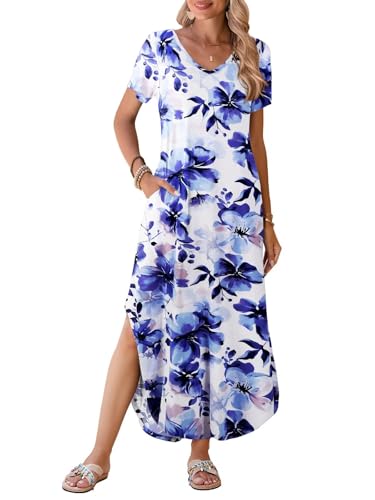 Image of BELAROI Plus Size Maxi Dress for Women Summer Casual V Neck Short Sleeve Long Dress with Pockets Beach Vacation Cover Up