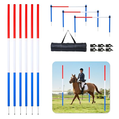 JRUICFDY 6 Pcs Pole Bending Poles for Horses 6FT Adjustable Equestrian Training Equipment for Horses Agility Poles for Horses Soccer & Dog Red White Blue