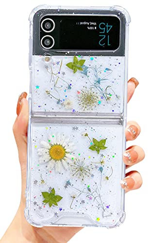Coque Samsung Z Flip 4 fleurs gypsophile paillettes univers