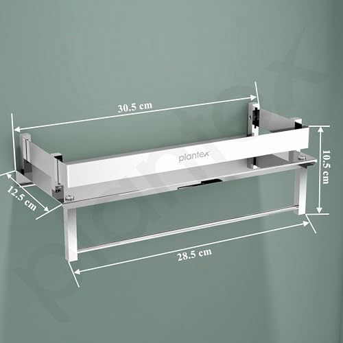 Image of Plantex Stainless Steel Shelf for Bathroom /Multi-Purpose Shelf for Kitchen /Bedroom /Living Room /Bathroom Accessories - (12x5 inch - Chrome)