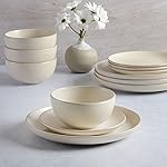 Gibson Home Rockaway 12-Piece Round Stoneware Dinnerware Set, Service for 4 – Cream Plates and Bowls, Modern Matte Finish, Microwave & Dishwasher Safe - Image 5