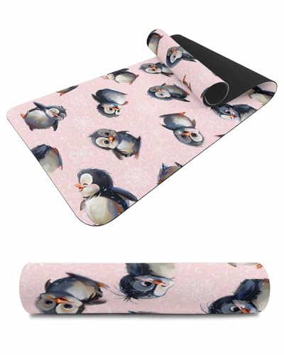 Debedcor Heat Proof Table Pads Waterproof Decorative, Pink Merry Christmas Non-Slip Table Countertop Protector, Rustics Penguin Snowflakes Insulation Mat for Dining Room, 48 x 12 Inches