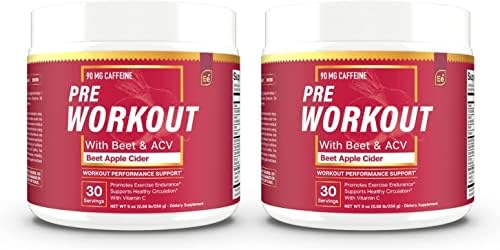 Essential Elements PreWorkout Powder with Beet Root & ACV | Superfood Energy Supplement & All-Natural Nitric Oxide Booster Plus Caffeine 60 Servings (2 Pack)