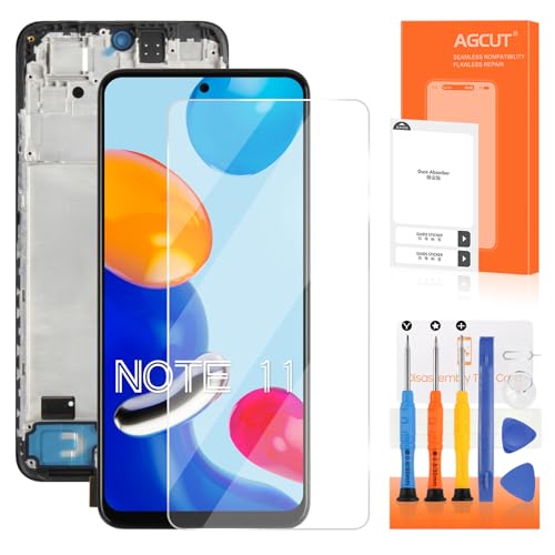 AGCUT - Pantalla LCD para Redmi Note 11 LCD Display para Xiaomi Redmi Note 11 2201117TG 2201117TI 2201117TY 6,43'' Pantalla de repuesto con pantalla táctil táctil y reparación, color negro con marco