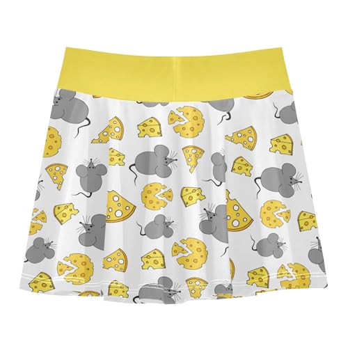 Girls Skorts High Waist Athletic Skirts with Shorts Cartoon Mouse Cheese Stretchy Teens Performance Tennis3