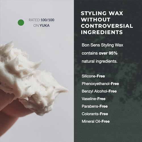 Natural Hair Wax for Men, >95% natural - Rated Excellent by Yuka - Matte Finish, Strong Hold - Styling Pomade for Hair and Beard - 3.2 oz Detail