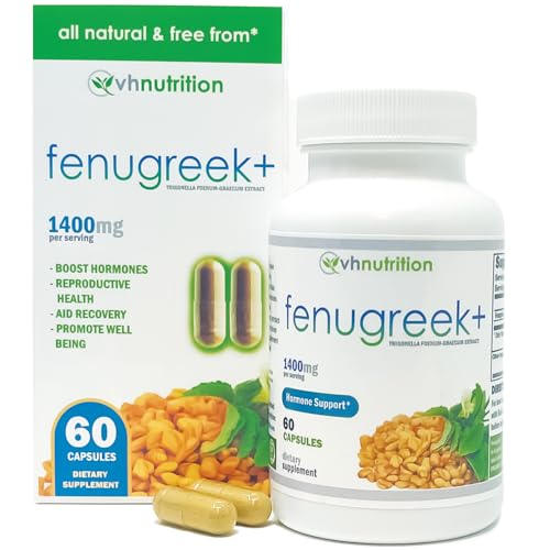 Image of VH Nutrition Fenugreek+ | 1400mg Extra Strength Fenugreek Capsules | Hormonal Balance and Energy Support Supplement for Men & Women | 60 Gluten-Free Capsules