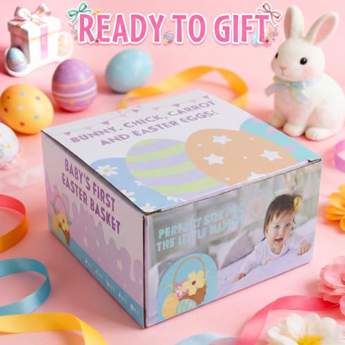 Wangchao Craft My First Easter Basket for Baby with Prefilled Plush Bunny Chick Carrot Eggs 7 Pcs Stuffed Easter Basket for Girl Boys Infant Kids Easter Party Supplies Favor Set by Wangchao Craft - Used condition - Image 7