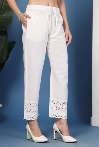 Image of Pistaa's Women's Pure Cotton Regular Hem Design Solid Palazzos